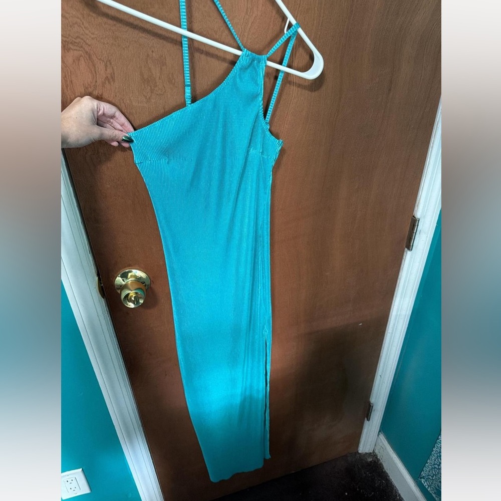 Turquoise One Shoulder Strappy Dress